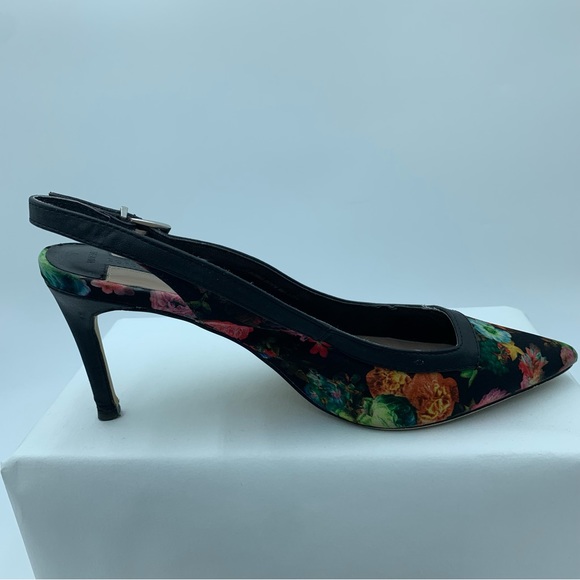 Dorothy Perkins Black Floral Sling Back Shoes Stiletto Heels Faux Leather UK 7 - Picture 5 of 13